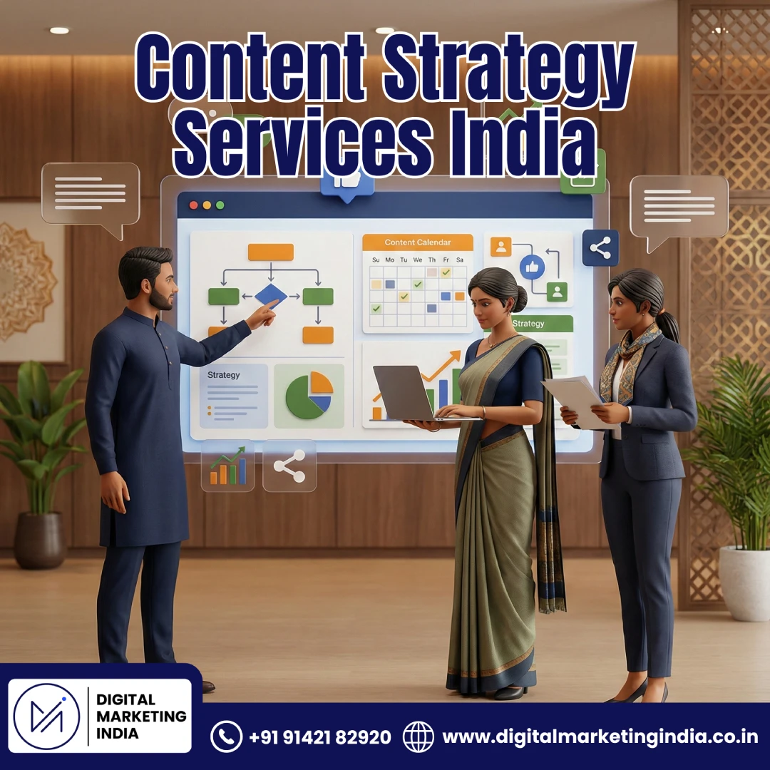 Professional Indian team collaborating on content strategy planning with digital calendars and analytics charts - Content Strategy Services India